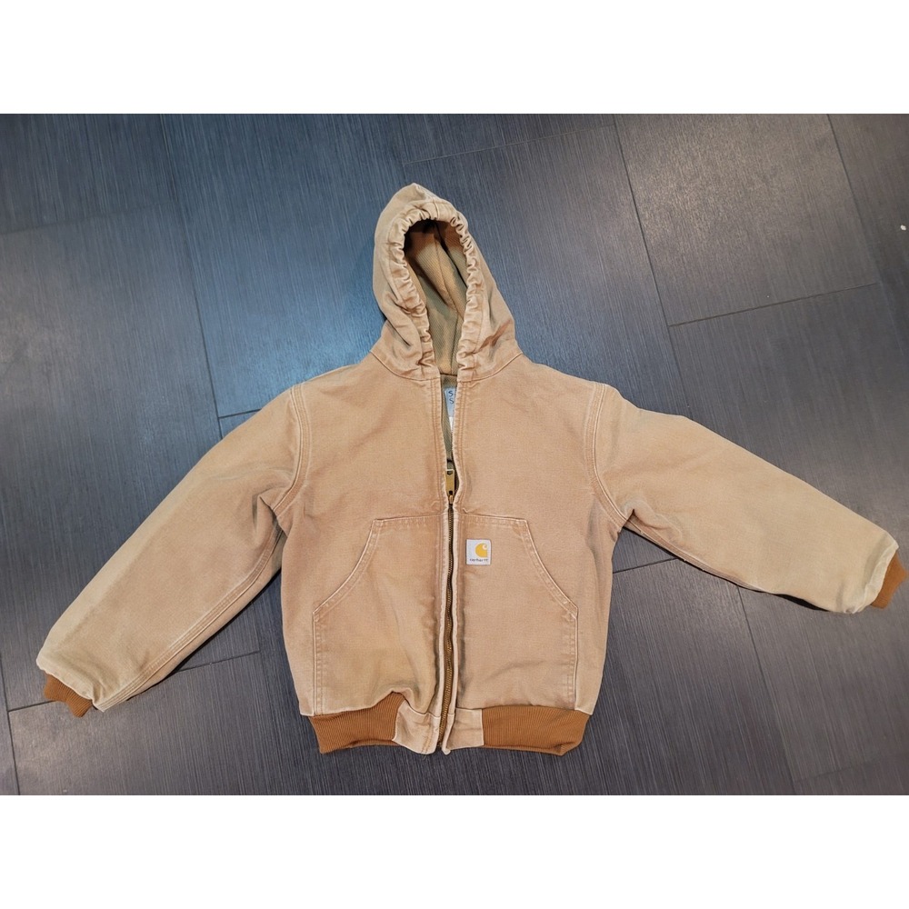 kids carhartt jacket Duck canvas brown mesh lining with hood size Medium 2000's